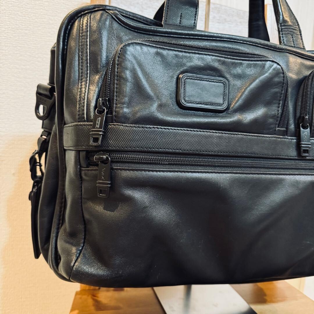 TUMI Alpha 2 Leather 2-Way Business Briefcase Laptop Bag 96141D2 Black 44cm