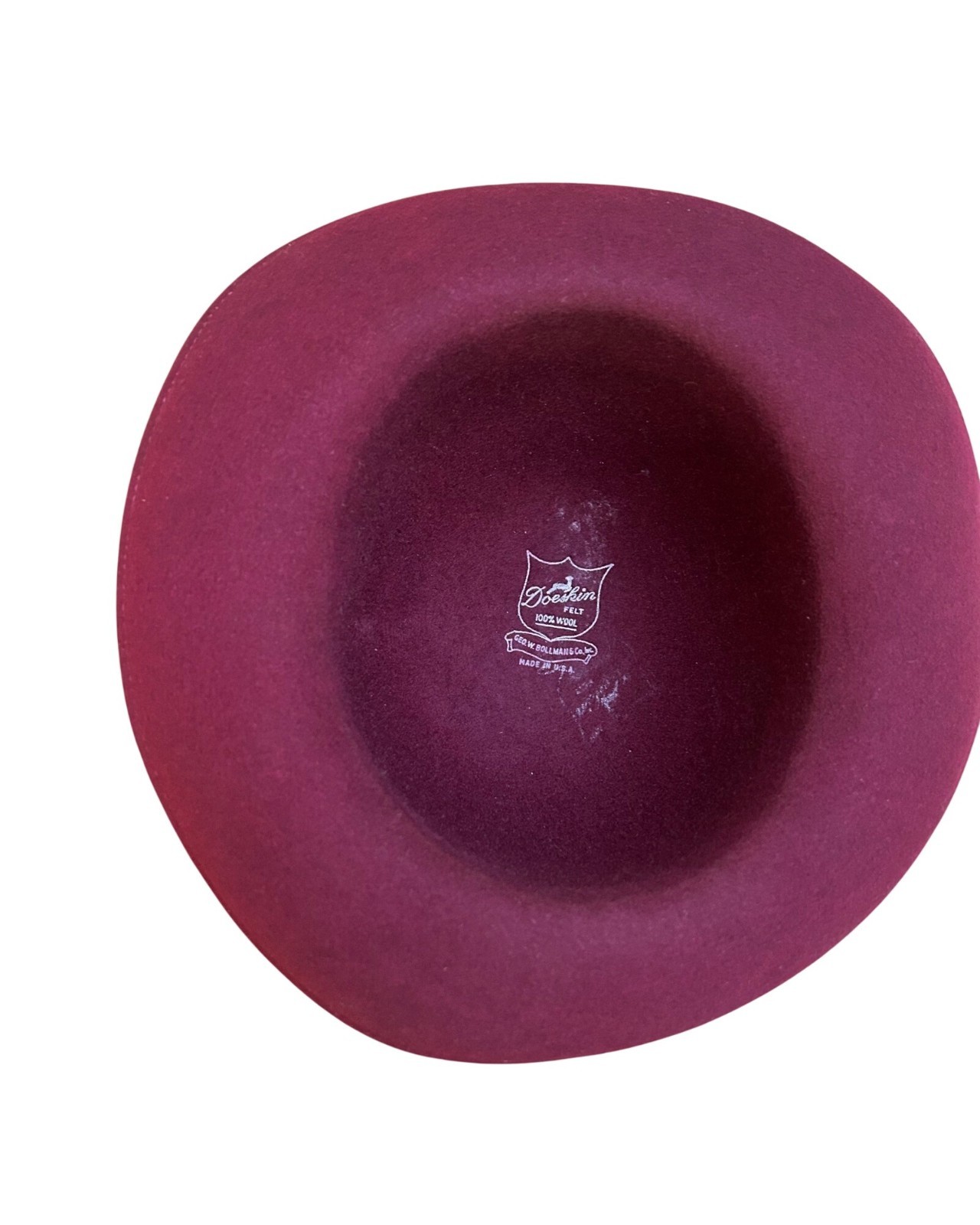 Vintage Geo W Bollman Burgundy Wool Hat With Satin Ribbon & Feather Accent
