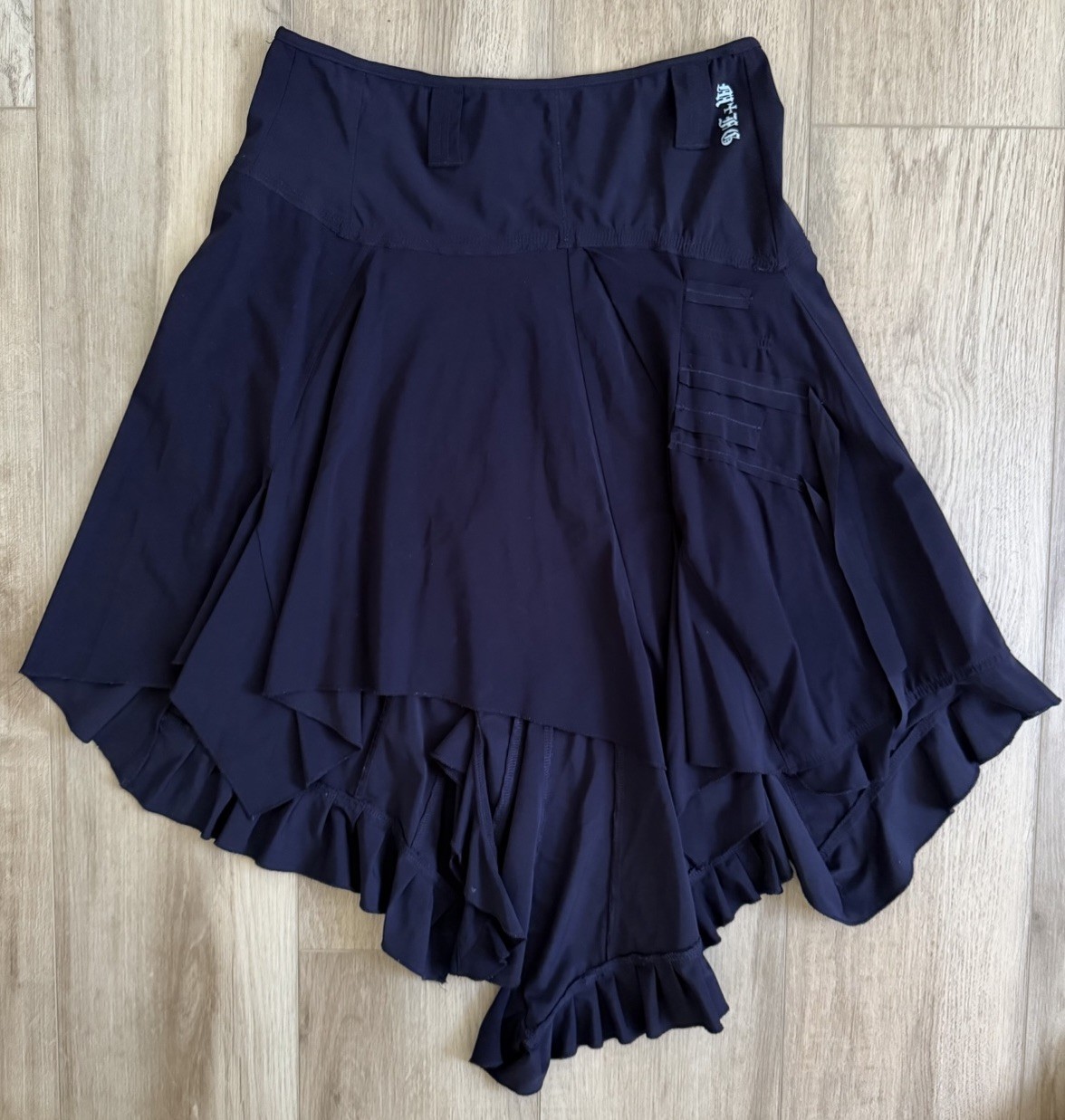 Marithe Francois Girbaud Asymmetrical Flutter Hem Pull On Skirt, Navy Blue,Small