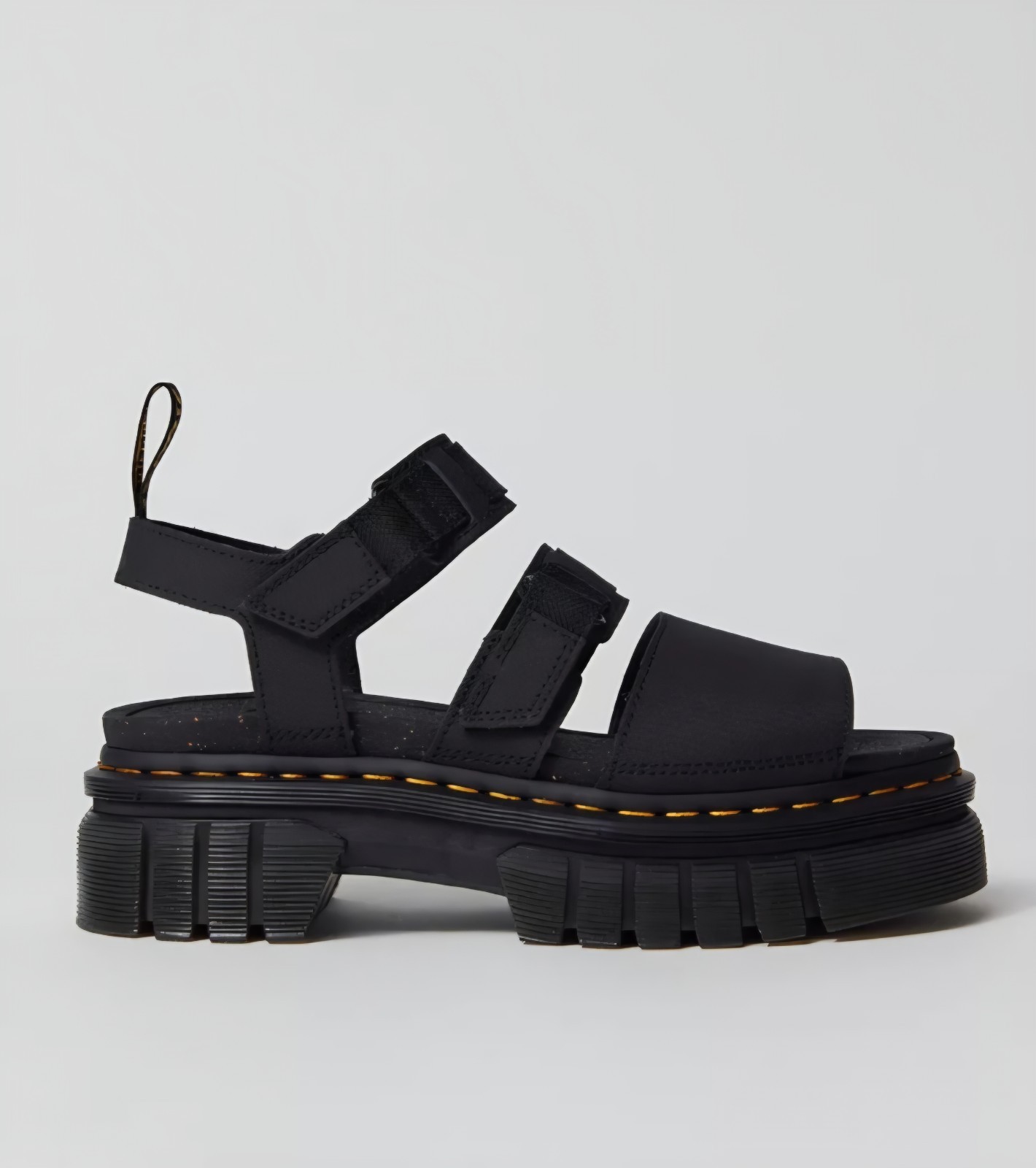 Womans Dr Martens Ricki Nappa Lux Leather 3-Strap Platform Black Sandals Size 9
