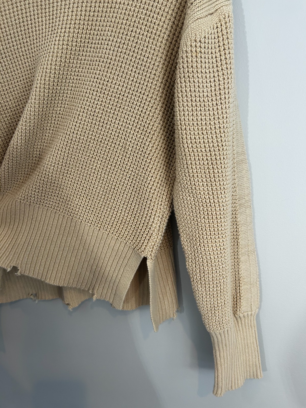 Pistola Olga Beige Cotton Distressed Sweater Knit Pullover Medium 109