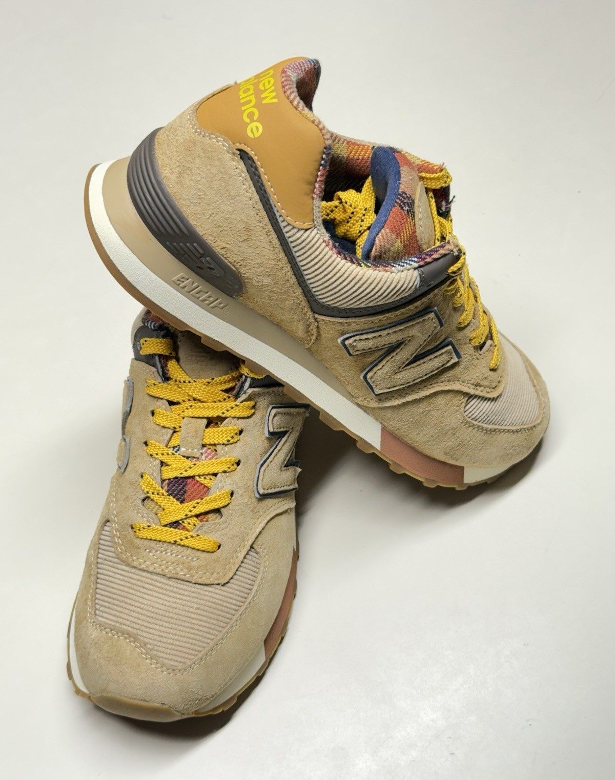 New Balance 574 ML574HMI Workwear Plaid Suede Low Top Lace-Up Sneakers