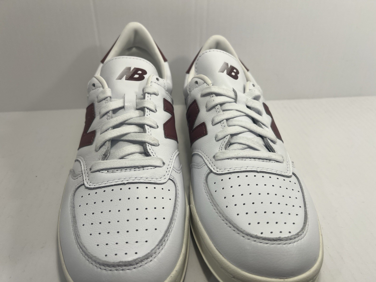 New Balance T500 White/Washed Burgundy Low Top Lace-Up Leather Sneakers CT500LPB