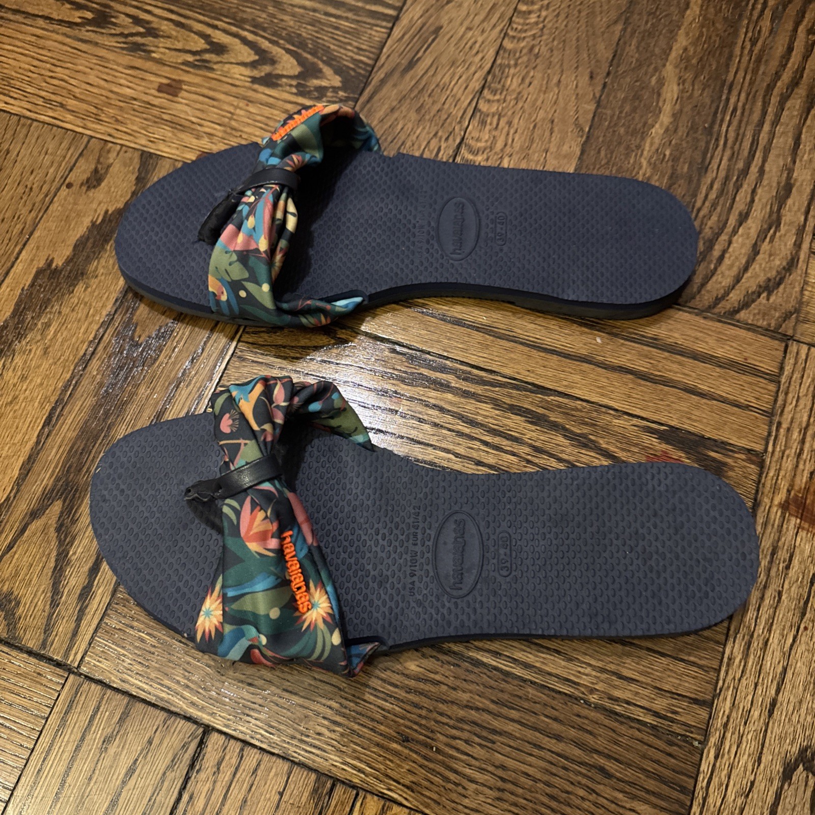 Havaianas You St Tropez Blue Steel Floral Tropical Sandals US 9/10