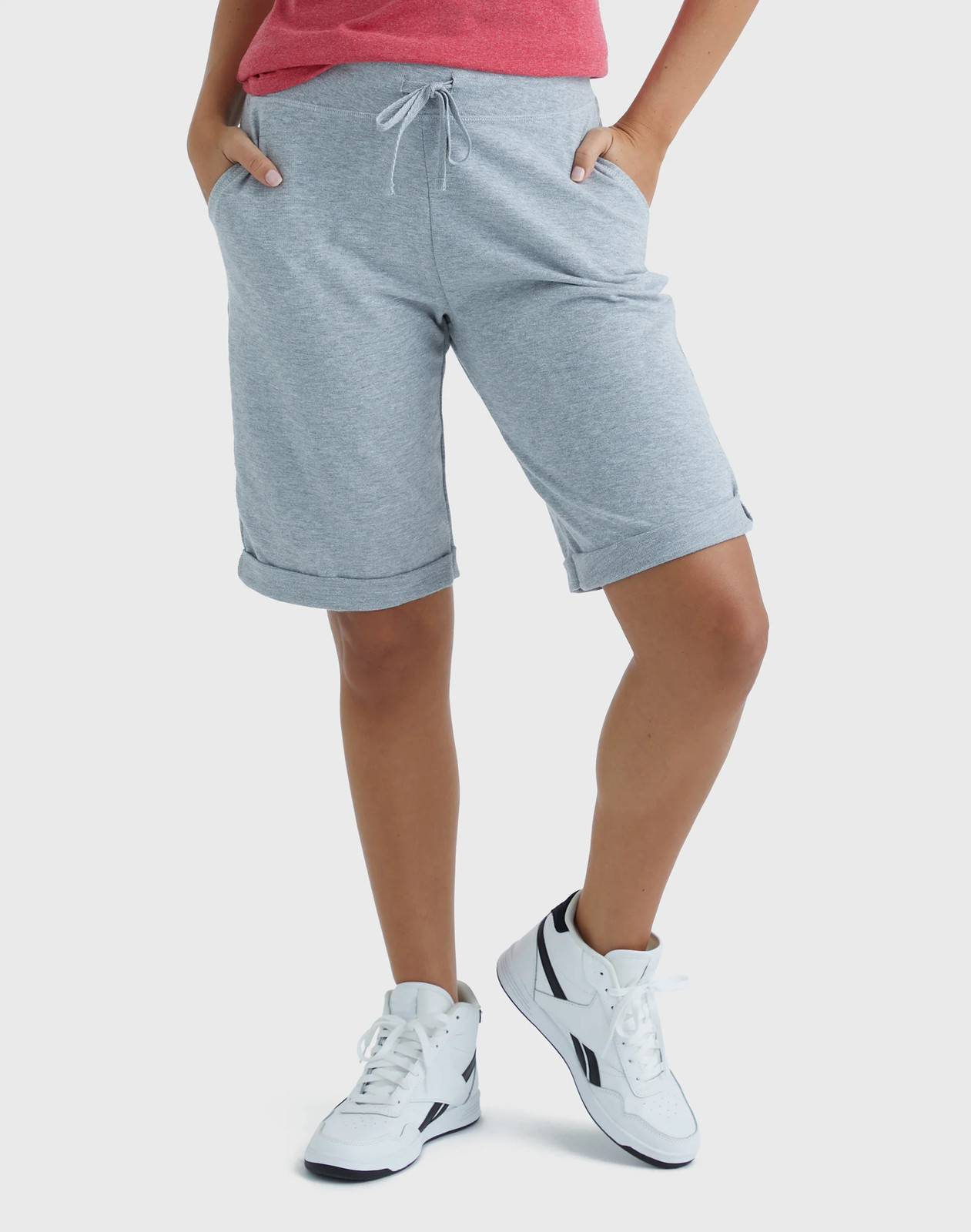 Hanes Bermuda Shorts Pockets Women’s French Terry Drawstring Closure Activewear