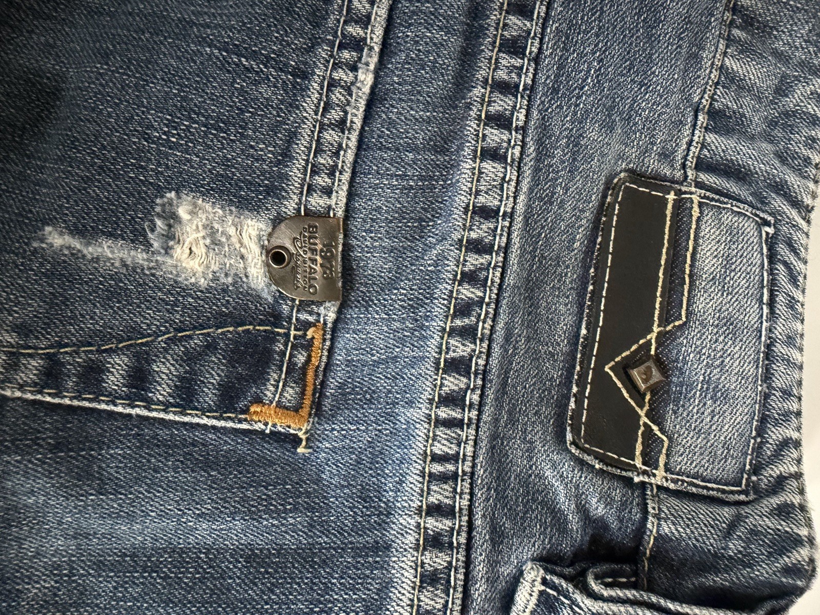 Buffalo David Bitton Men’s Blue Straight Distressed Denim Jeans Mid Rise