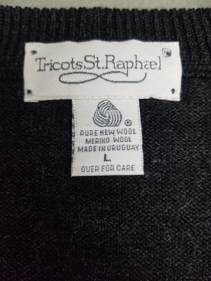 Tricots St Raphael Sweater Vest Men L Dark Gray Argyle Wool Button Front Preppy