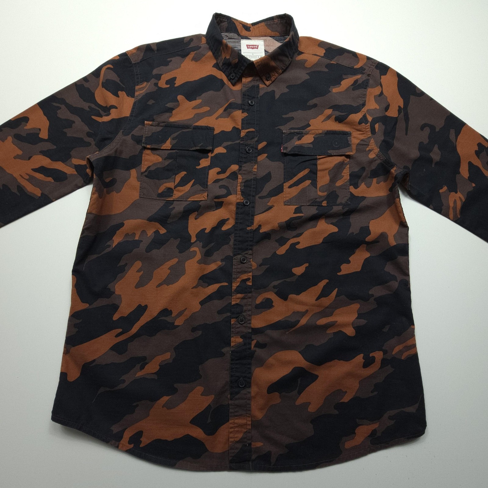 Levis Mens Shirt Large Brown Black Camo Casual Workwear Hide Hunt Outdoors Camp