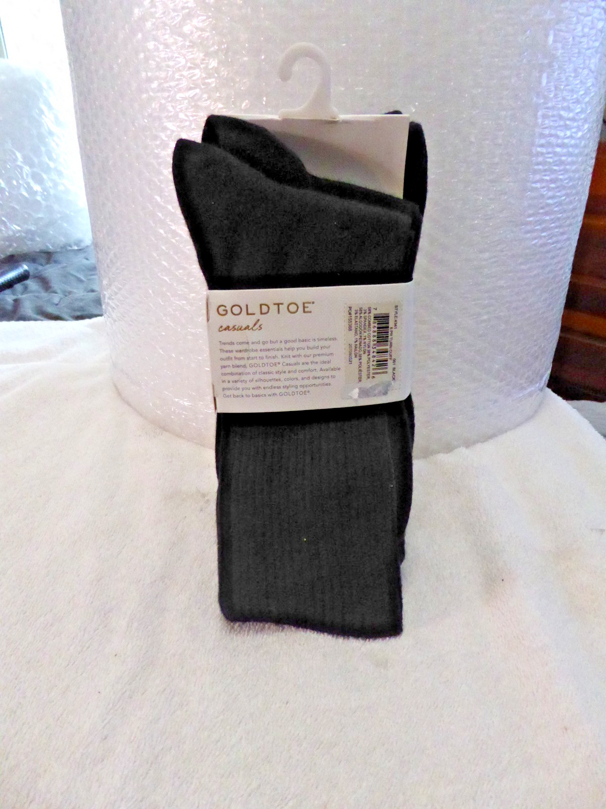 6 Pairs Womens Black GoldToe Cotton Turn Cuff Socks Shoe Size 6-9 Sock Size 9-11