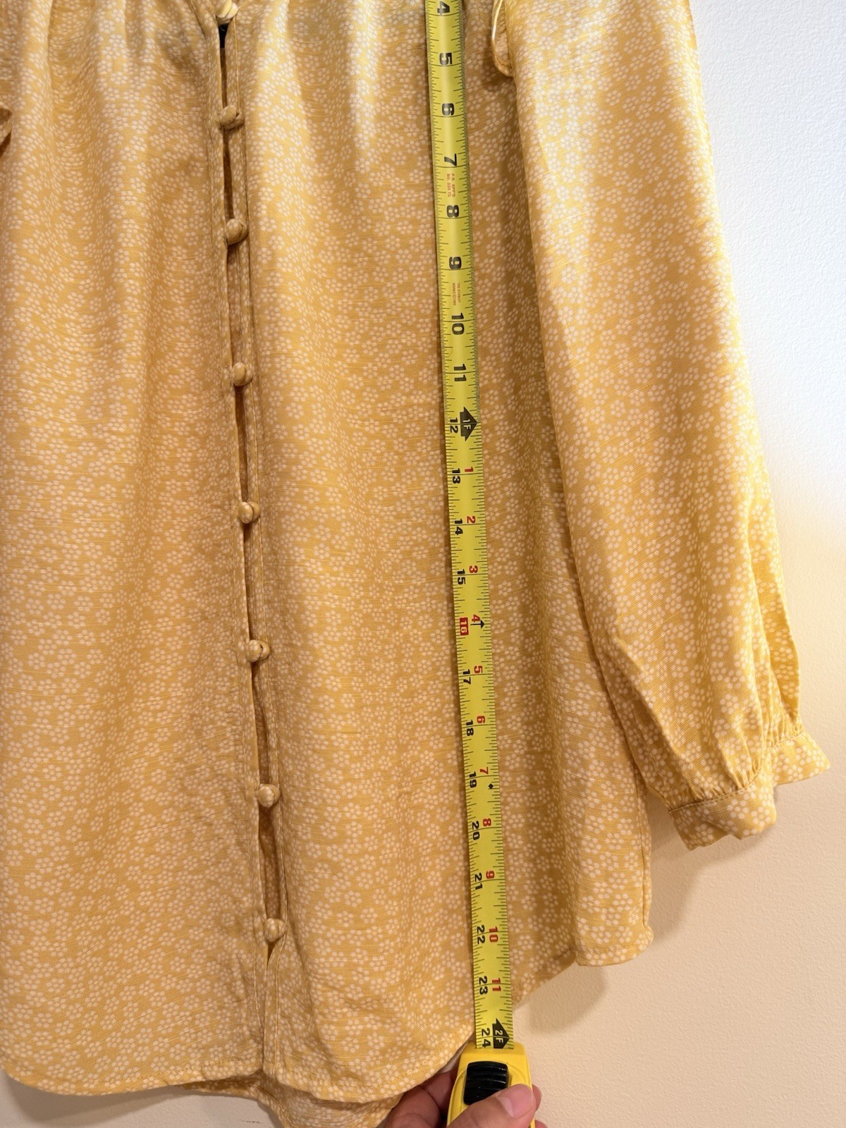 LC Lauren Conrad Blouse Yellow/White Ruffle Neck Puff 3/4 XS