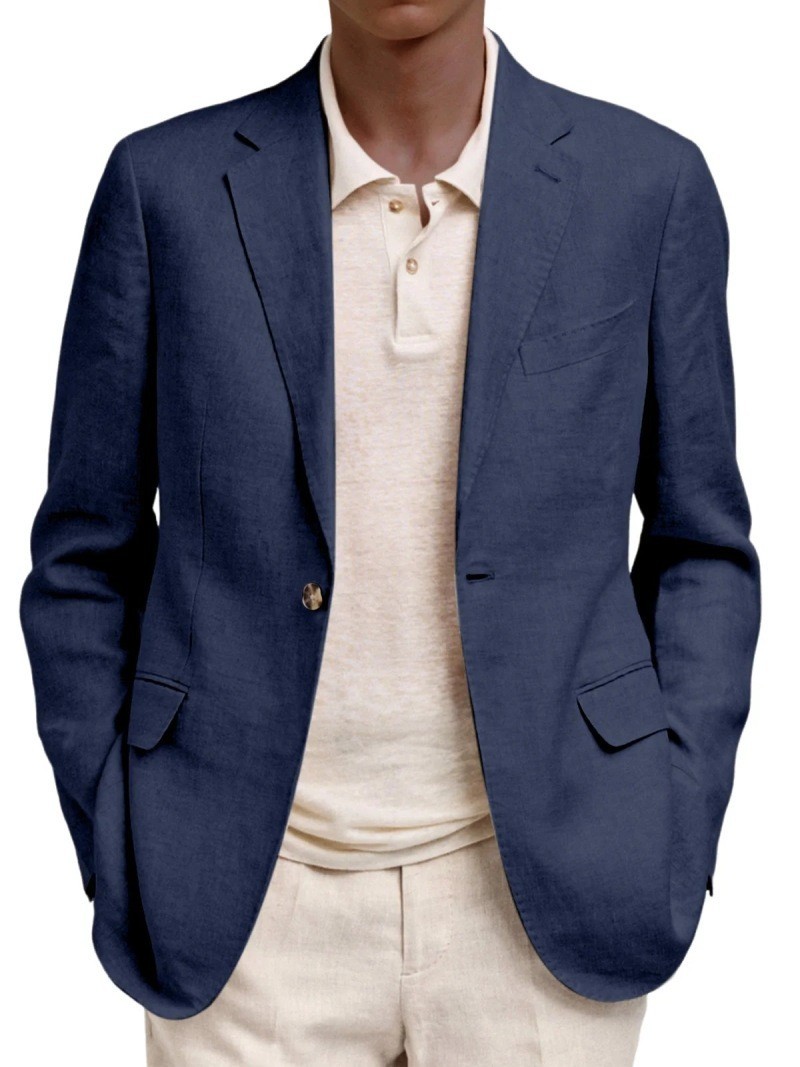 Men’s Linen Blazer Slim Fit One Button Casual Summer Sport Coat Suit Jacket