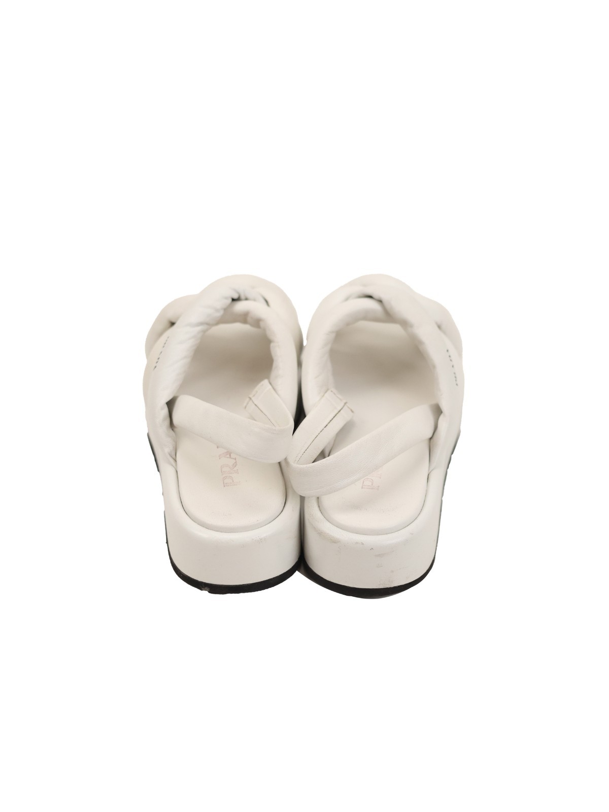 Women’s PRADA Padded Nappa Leather Flatform Sandals in white. Size: 38.5 EU