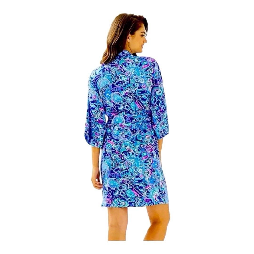 Lilly Pulitzer Lina Robe Sz S/M Lapis Lazulu Kosmic Kismet Jersey Knit