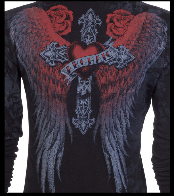 ARCHAIC by AFFLICTION Black HEART STRUCK Sinful Womens Long Sleeve T-shirt NWT