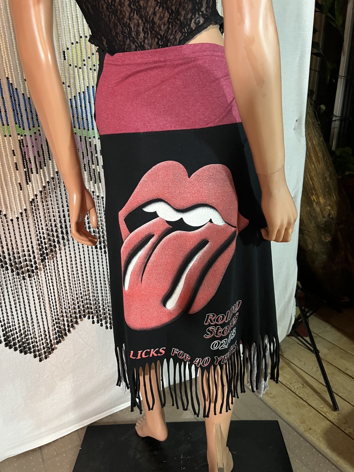 Handmade Skirt From 2003 Rolling Stone T-shirt Twist Waist Fringed Free Size REG