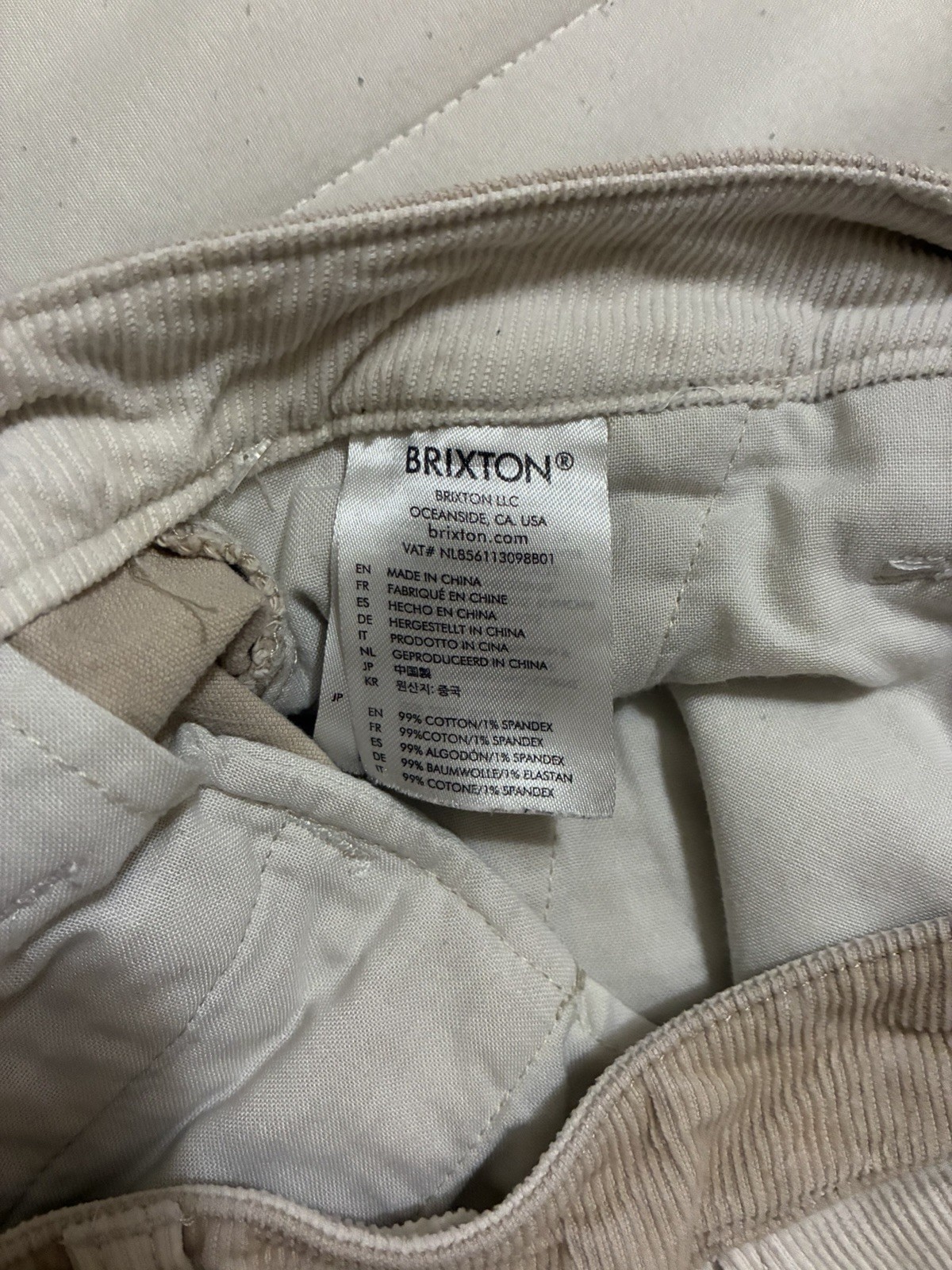 Brixton Victory Women’s Corduroy Two-Tone Cropped Pant Beige Straight Leg Sz 25