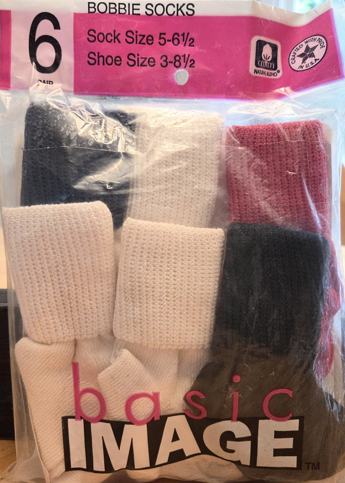 Basic Image Vintage New Fits Girls Shoe Sz 3-8½ Rib Turn Cuff Socks 6pk 80s 90s