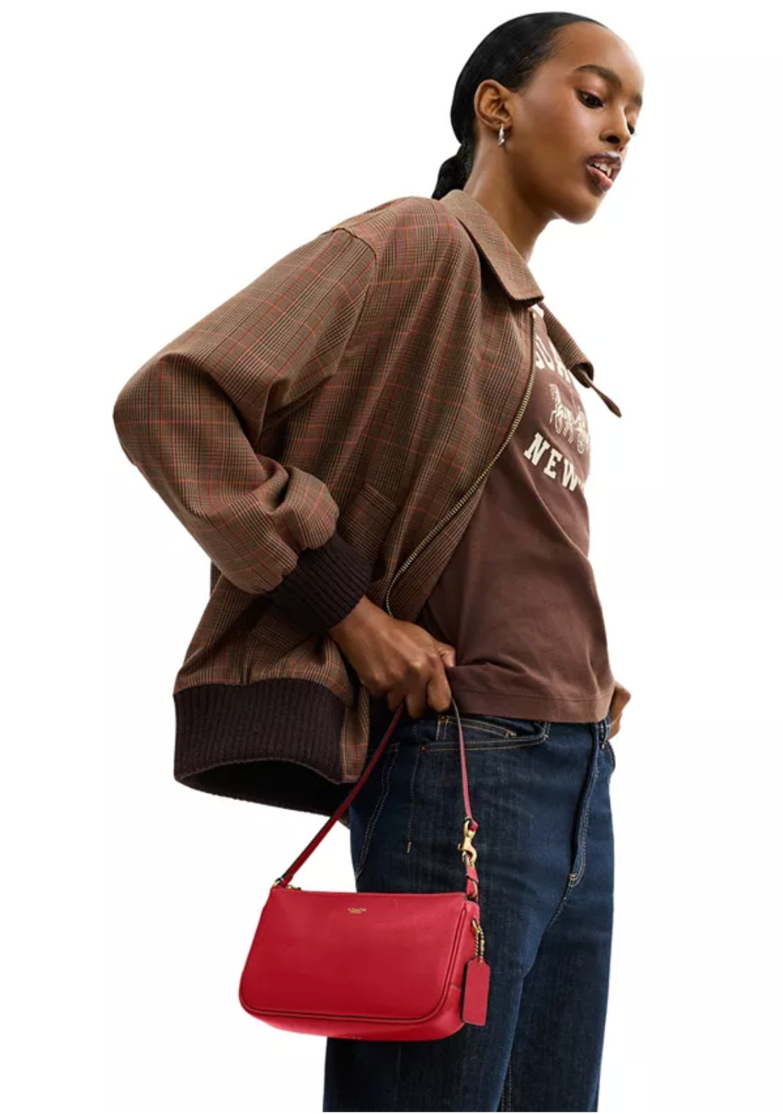 ORIG. PKG. Coach Scarlet Red Smooth Leather Wristlet Short Shoulder Plaza 22 Bag