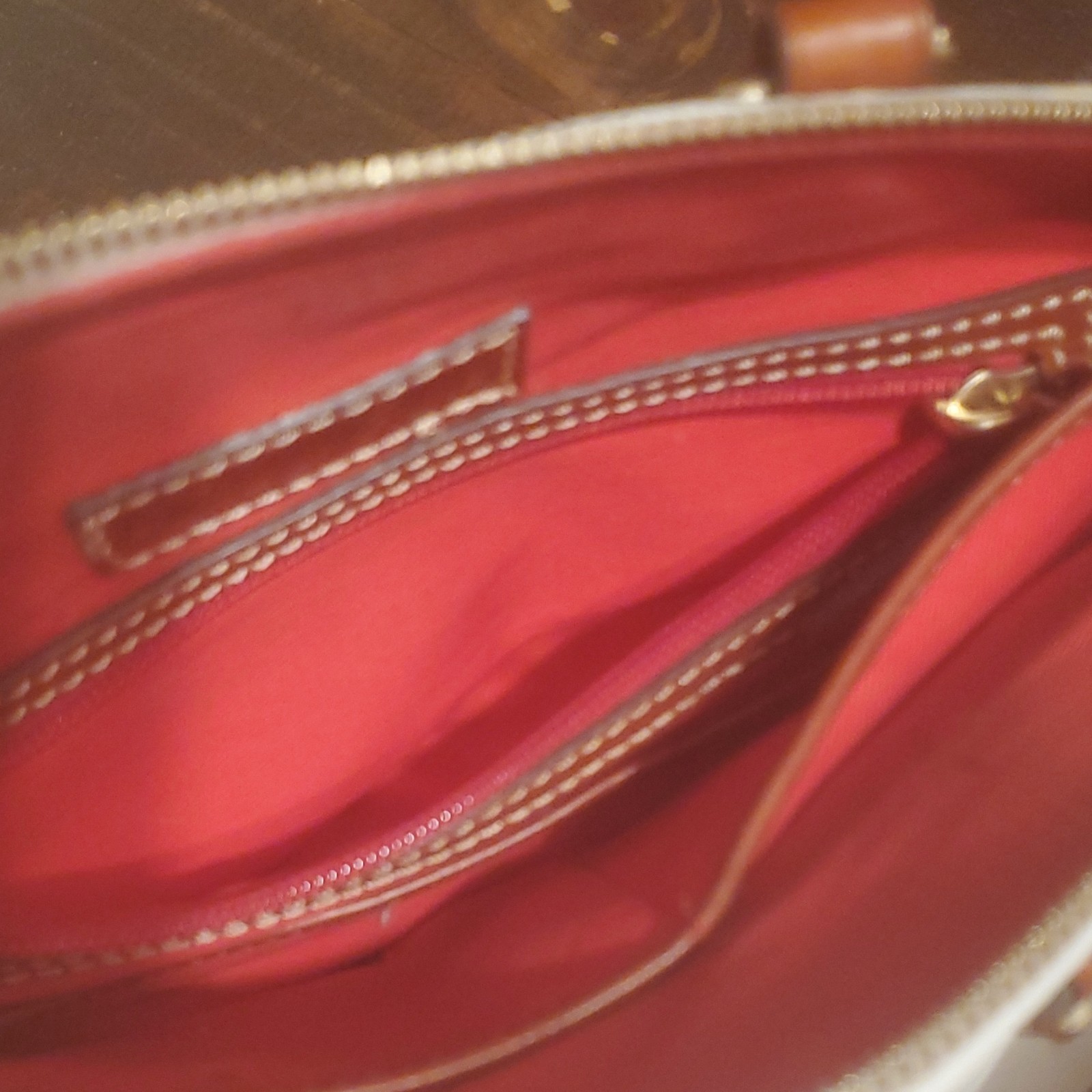 Dooney & Bourke White/Brown Perforated Satchel Zip Detachable Strap Lined