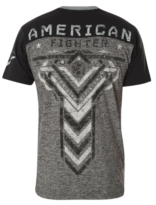 AMERICAN FIGHTER Black Heather Grey HARTWELL Athletic Graphic T-shirt NWT