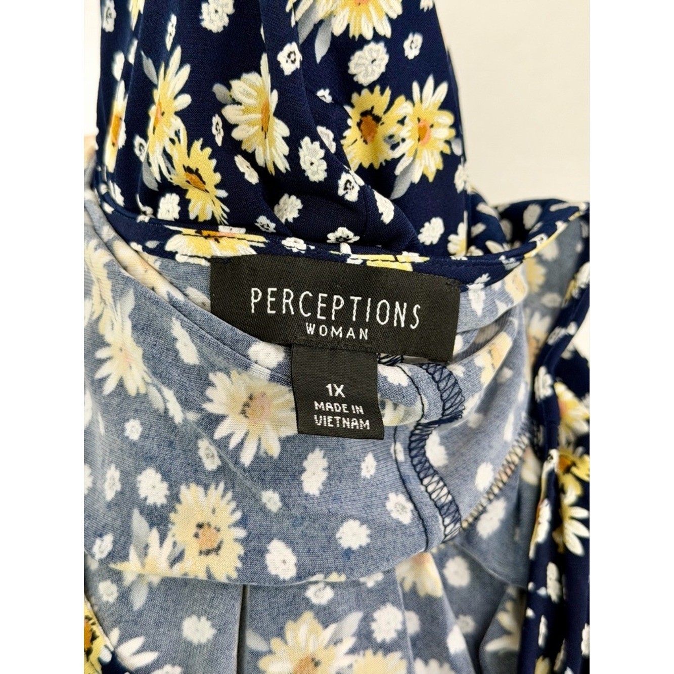 NWT Perceptions Woman 2-Pc Dress Set 1X Yellow Cropped Jacket Navy Daisy Midi