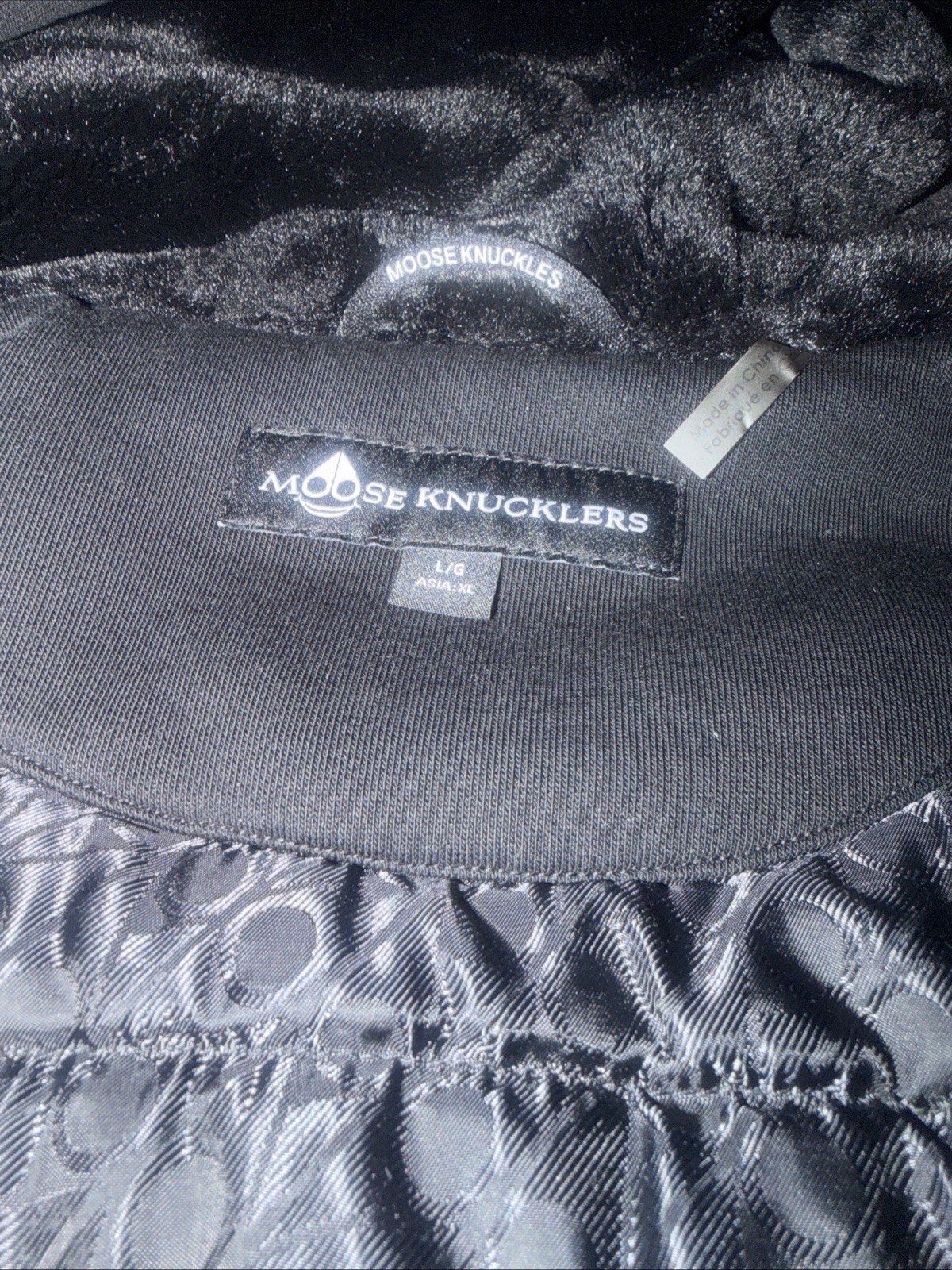 Moose Knuckles Kids/Women’s L/G Black Down Hooded Jacket with Fur Trim & Logo