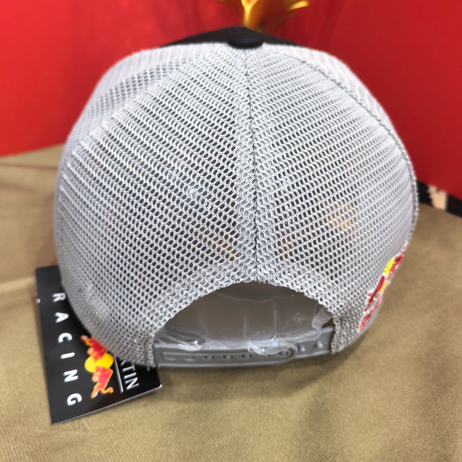Red Bull Black Adjustable Baseball Cap with White Back Mesh Design