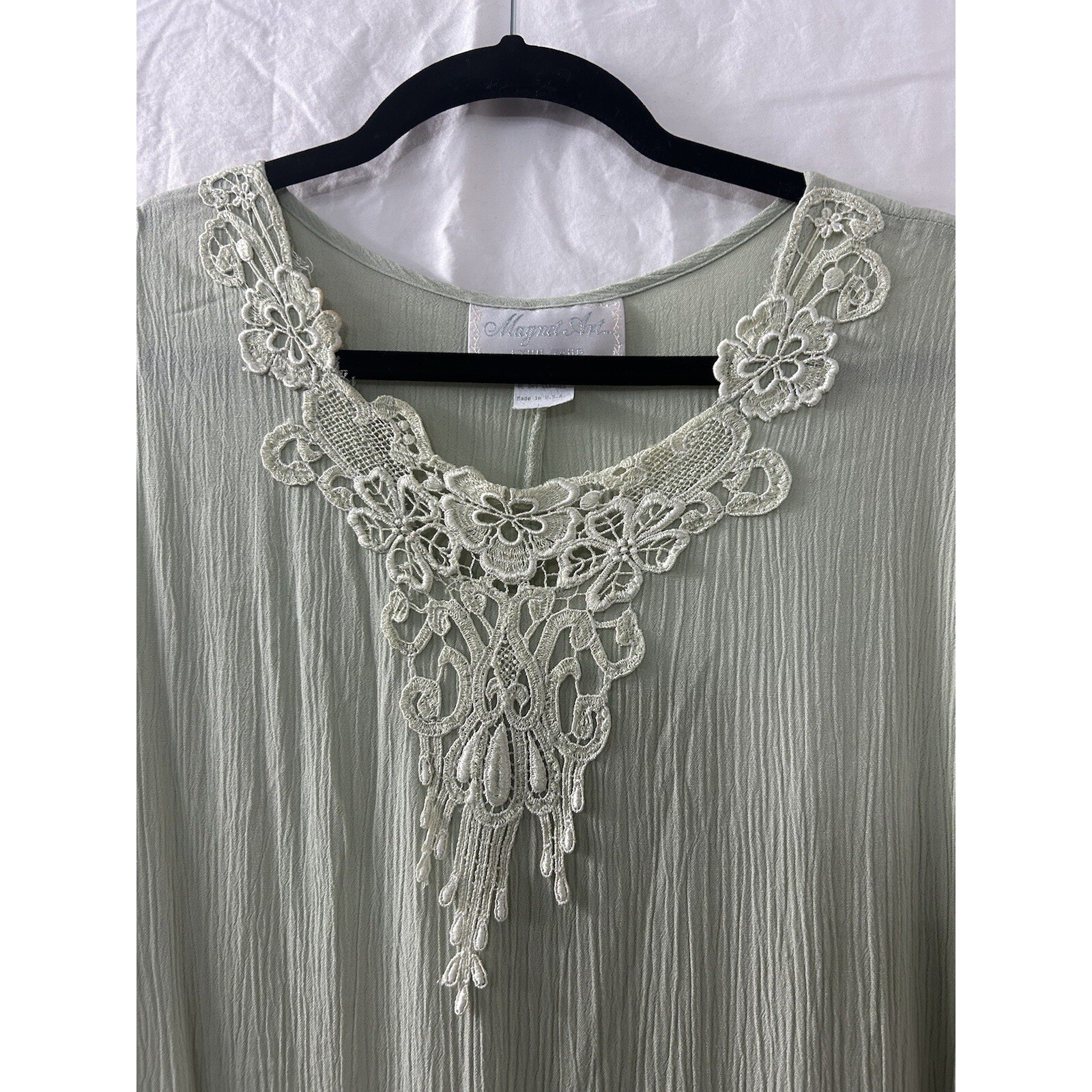Magnet Art Lace Rayon Maxi Dress Set L Sage Green 2pc Cardigan Boho Cottagecore