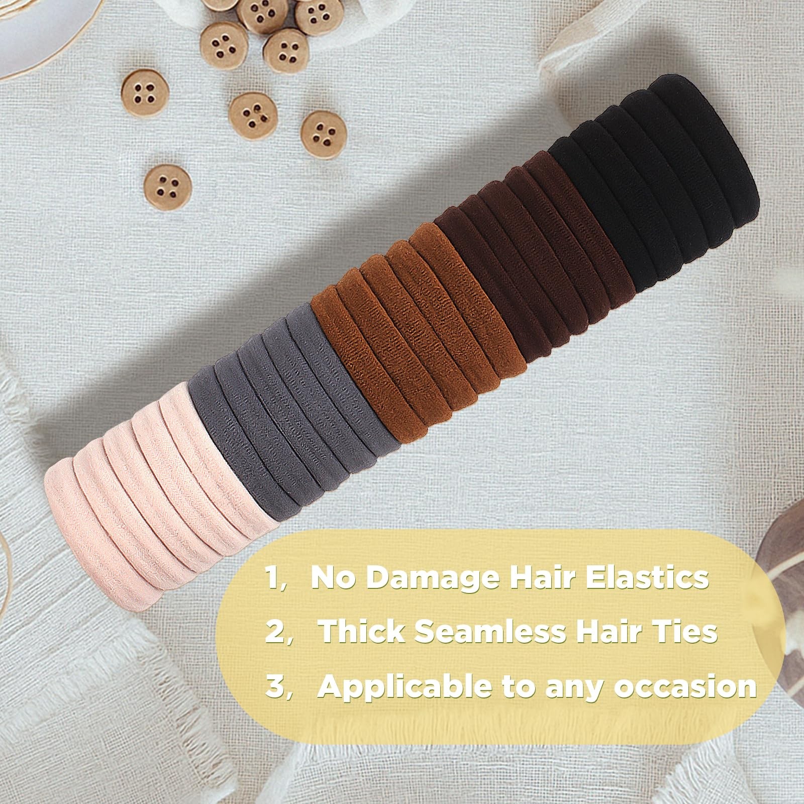 TBUKEOM Hair Ties for No Damage, 100 PCS Soft Seamless Cotton Nylon Elastic