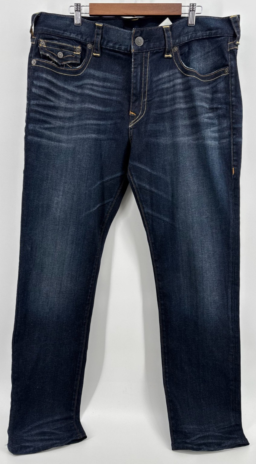 True Religion Geno Relaxed Slim Jeans Mens Blue Denim Whisker Stretch Biker 40