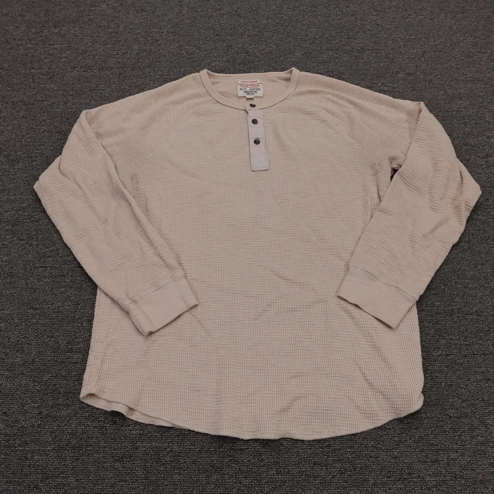 Lucky Brand Henley Shirt Mens Large Beige Thermal Waffle Knit Long Sleeve Casual