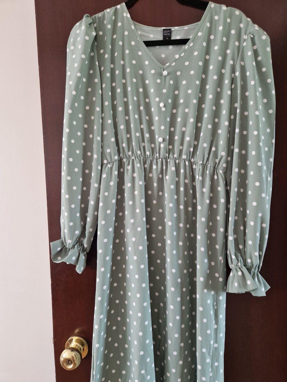 Emery Rose Dress Size Small Midi Long Green Polka Dot Wedding Occasion Summer