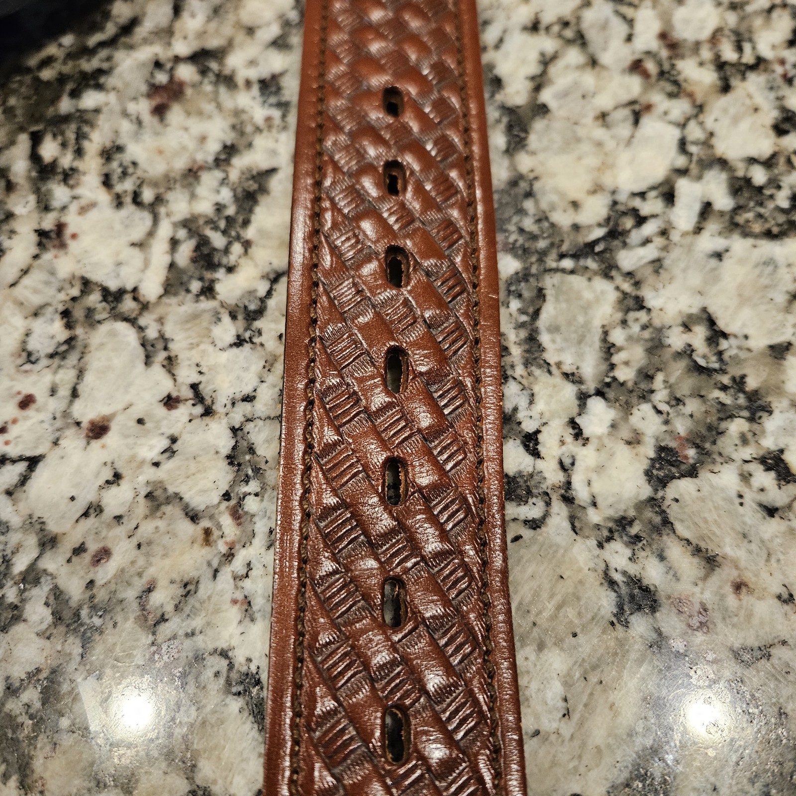 NWOT Rare Chambers Leather Money Belt 38 Brown Basketweave USA Hidden Zip, 1.5″