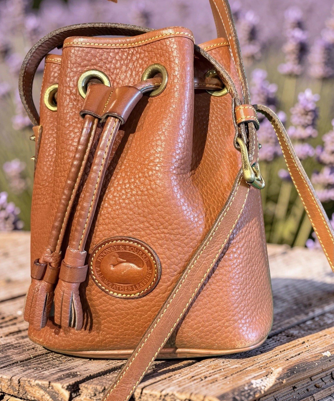 Dooney Bourke Brown Vintage R134 Mini Bucket Drawstring Shoulder Bag Leather