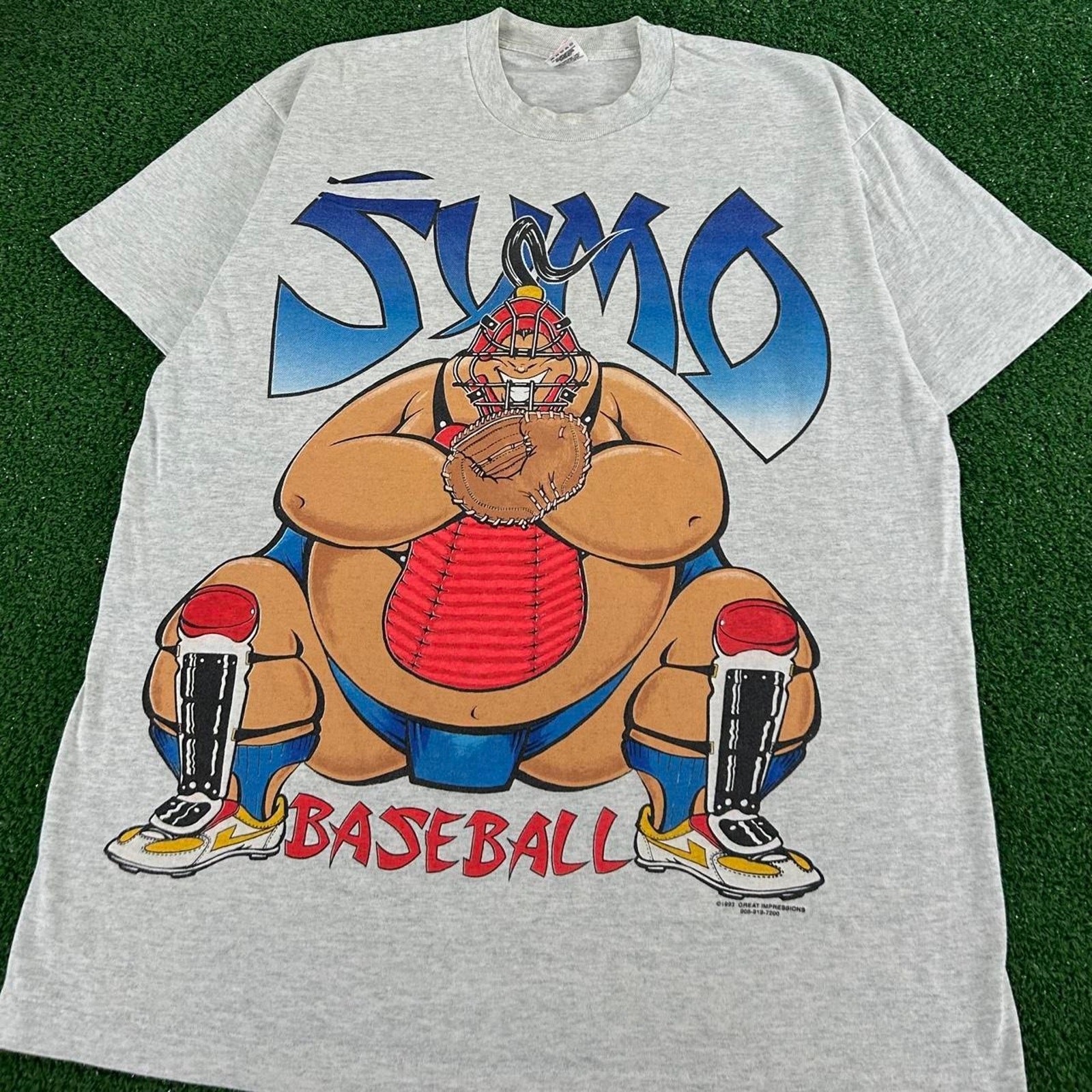 Vintage 90s Sumo Baseball Cartoon Parody Graphic Tshirt Size XL Single Stitch