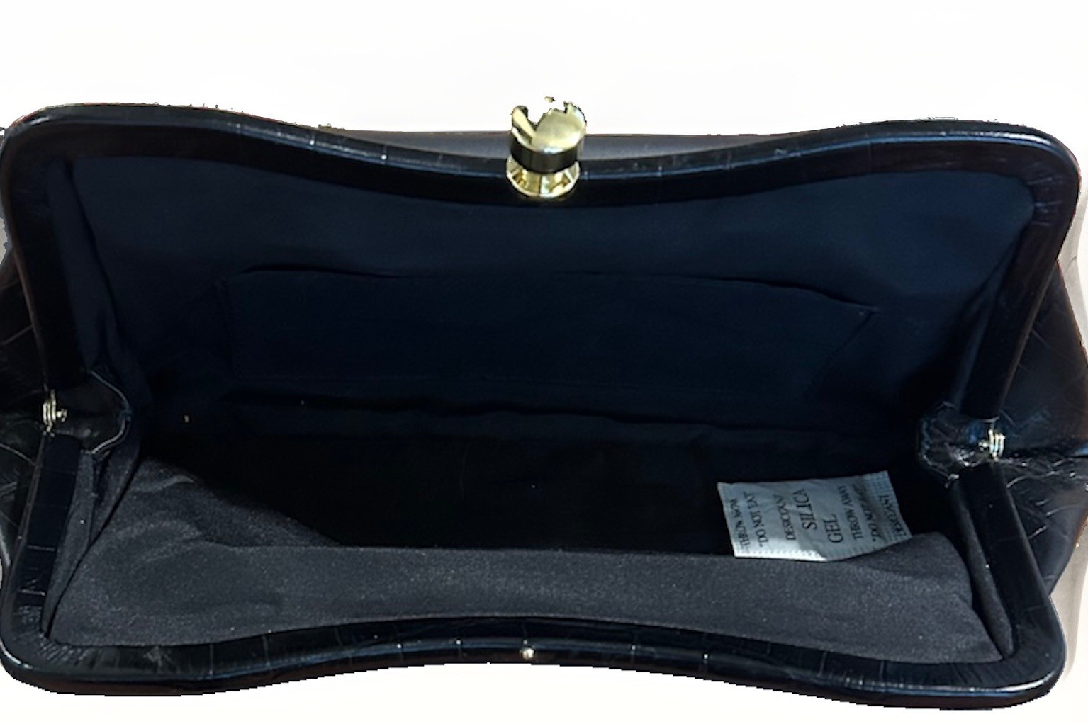 Vtg Banana Republic Black Croc Embossed Leather Clutch Holiday 2005 Kiss Lock