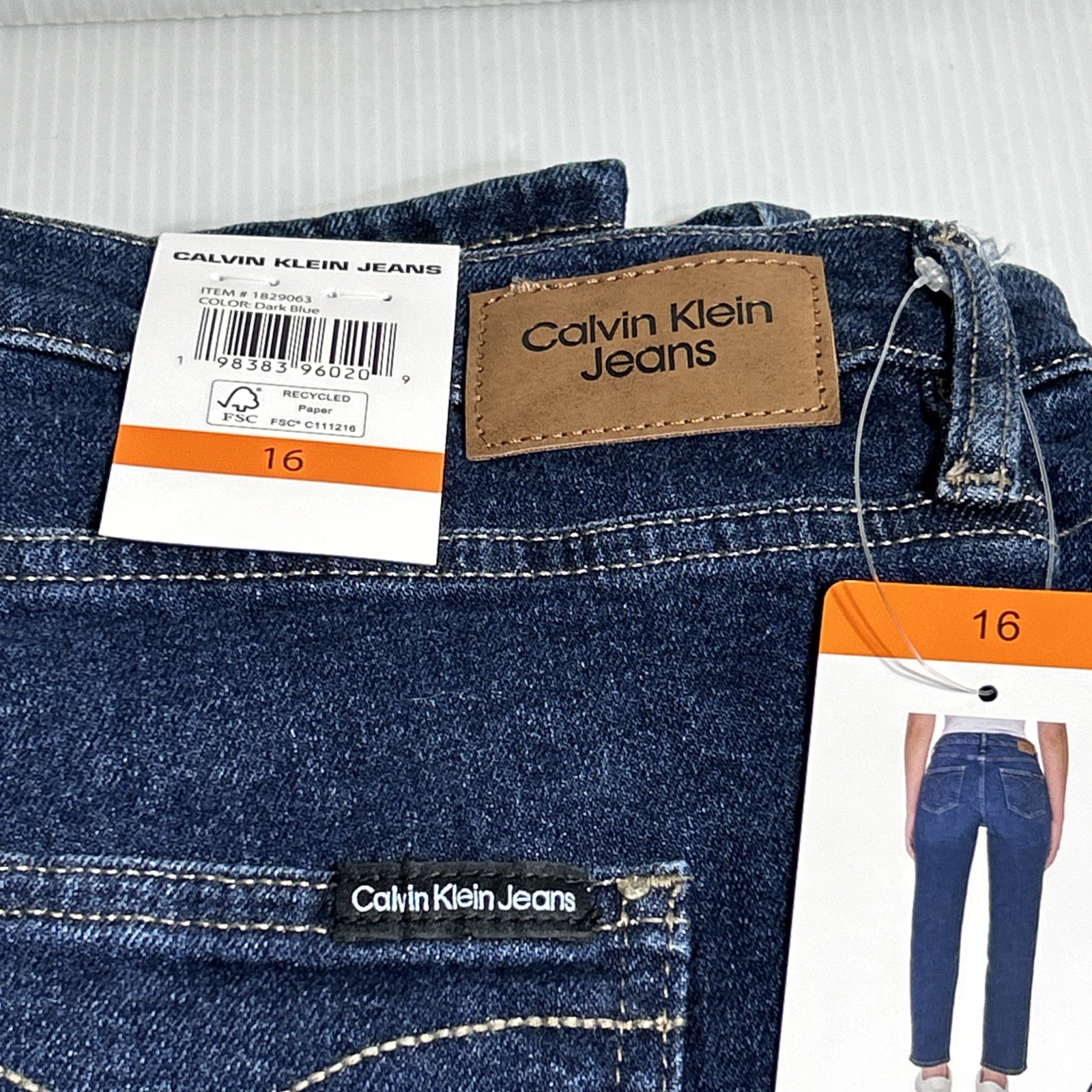 Calvin Klein Women High Rise Straight Leg Jean Size 16 Dark Blue #1829063 NWT