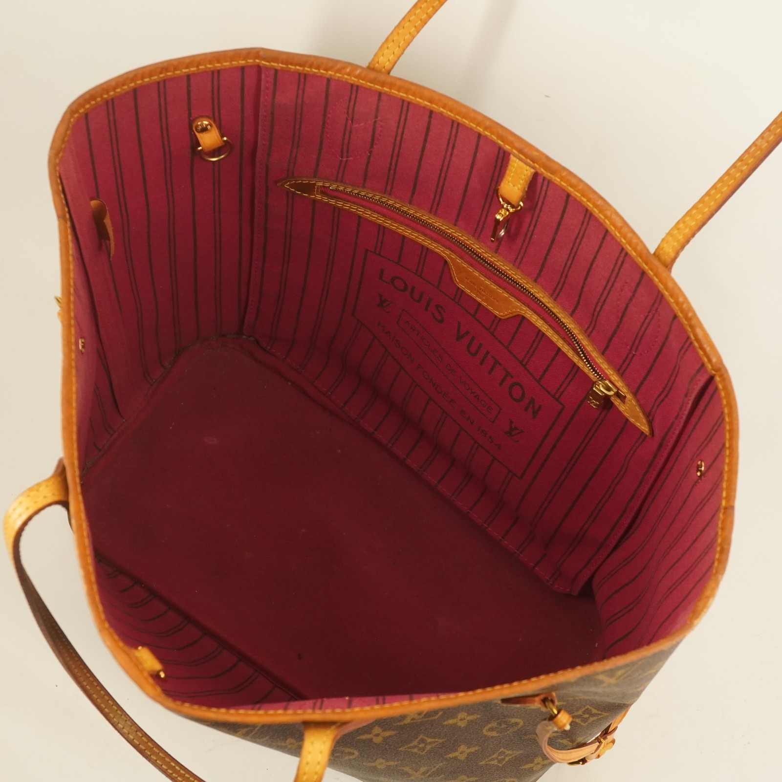 Louis Vuitton LV Monogram Neverfull MM Tote Bag, Fuchsia Interior – Free Ship US