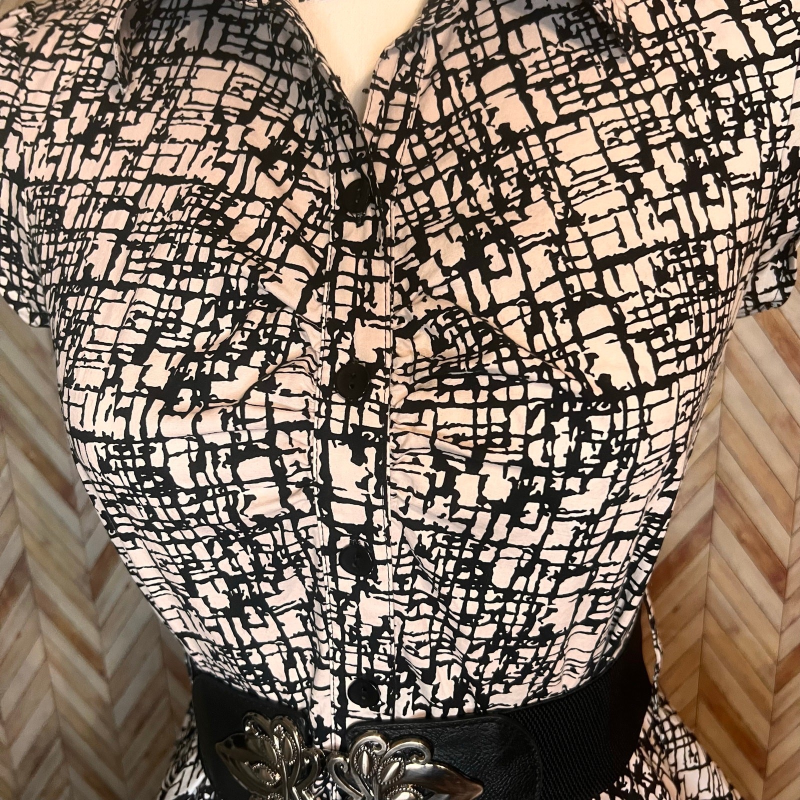 BCX Black White Abstract Print Ruffled Skirt Short Dress Women’s Medium
