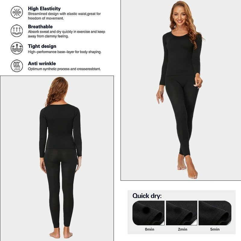 Women Ultra Soft Long Johns Set Thermal Base Layer Top + Bottom Underwear Set
