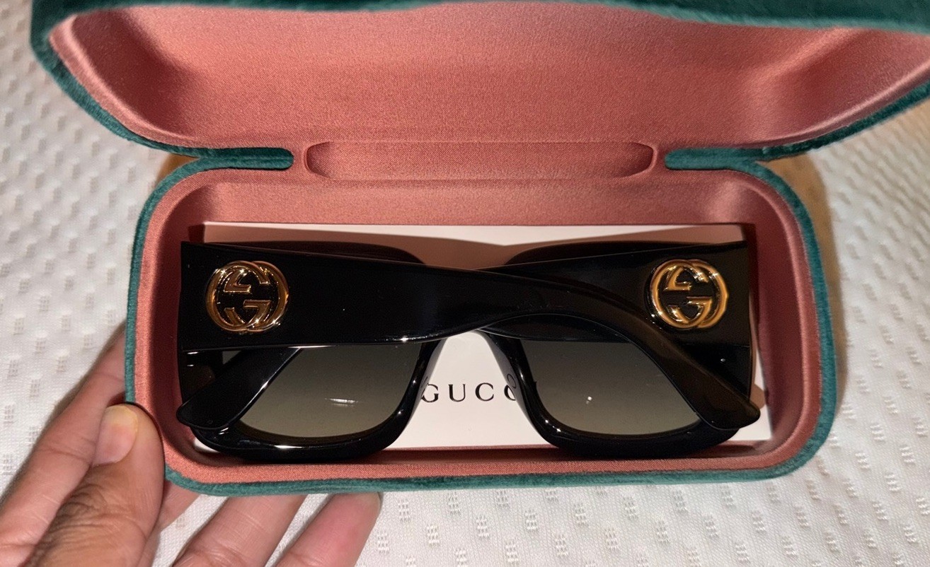 Gucci GG0141S 001 Black Square Sunglasses Gold GG Logo w/ Case