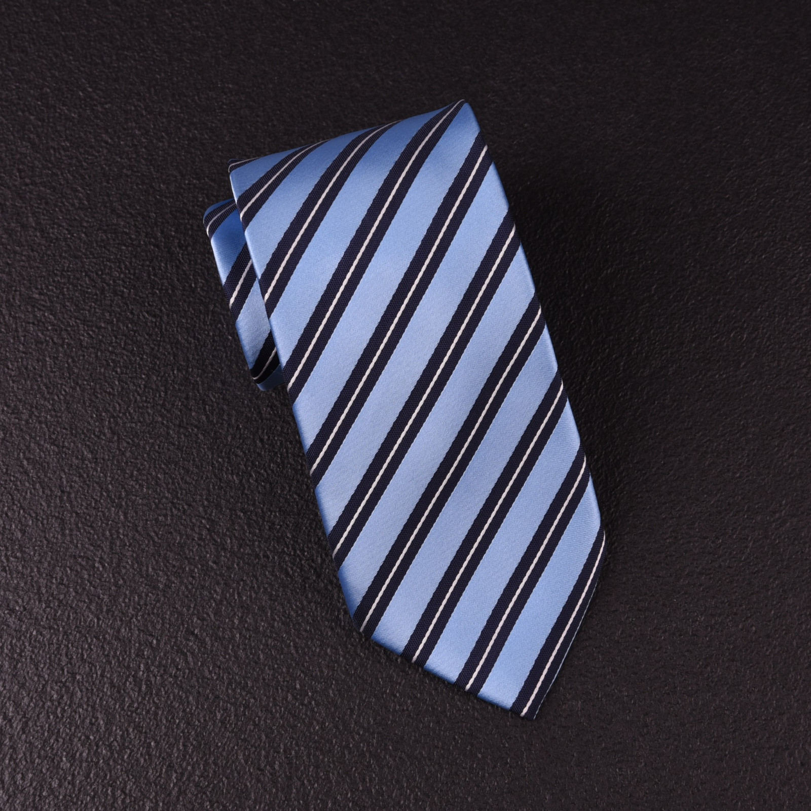 Stylish Blue Striped Necktie Classic Width Fit 8cm Tie Woven Luxury 3.15 Wide GQ