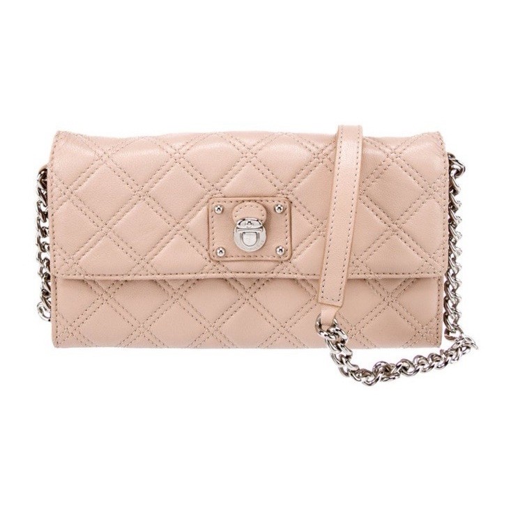 Marc Jacobs Quilted Crossbody Bag Pink Silver Chain Strap Detachable Turn Lock