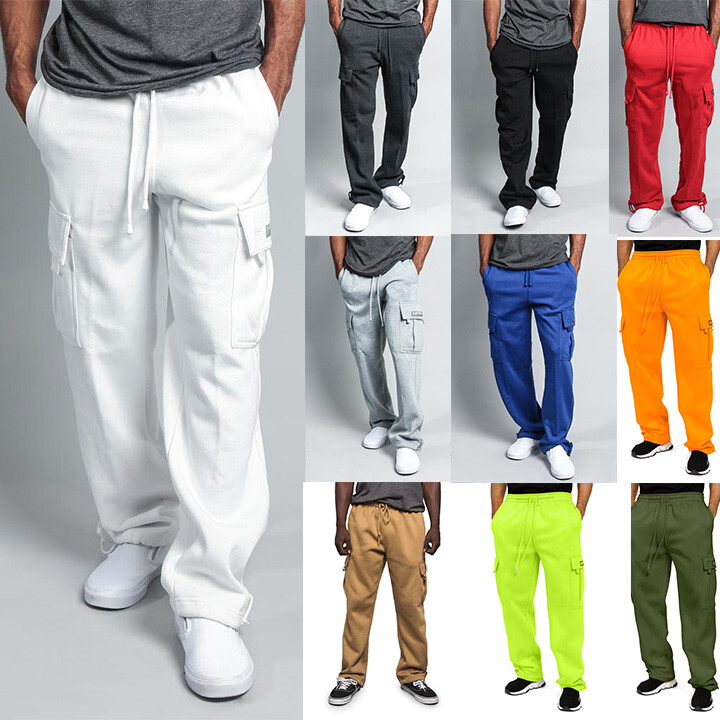 Mens Jogger Fleece Cargo Pocket Sweat Pants With Drawstring S~6XL FL77EY