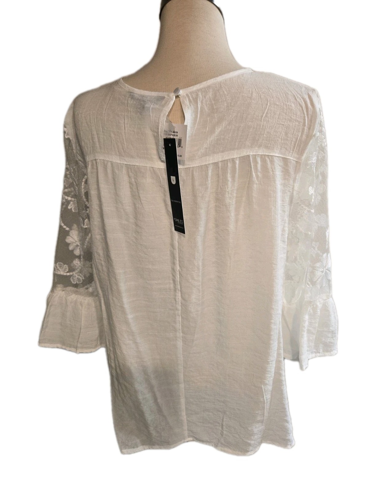 Unique Spectrum White Boho Blouse Top Sz L Womens