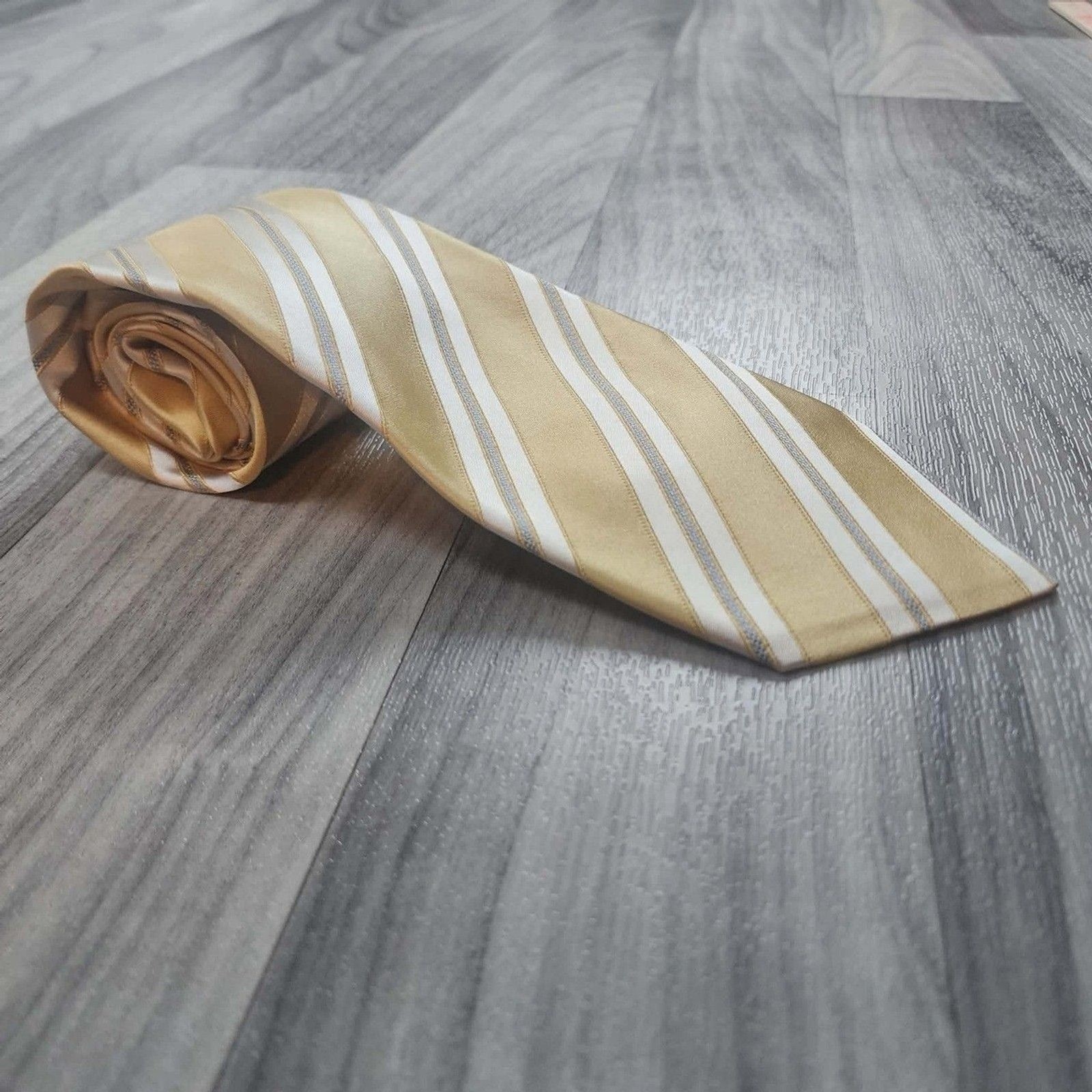 Kiton Napoli Men Gold White Blue Striped 100% Silk Necktie Made in Italy