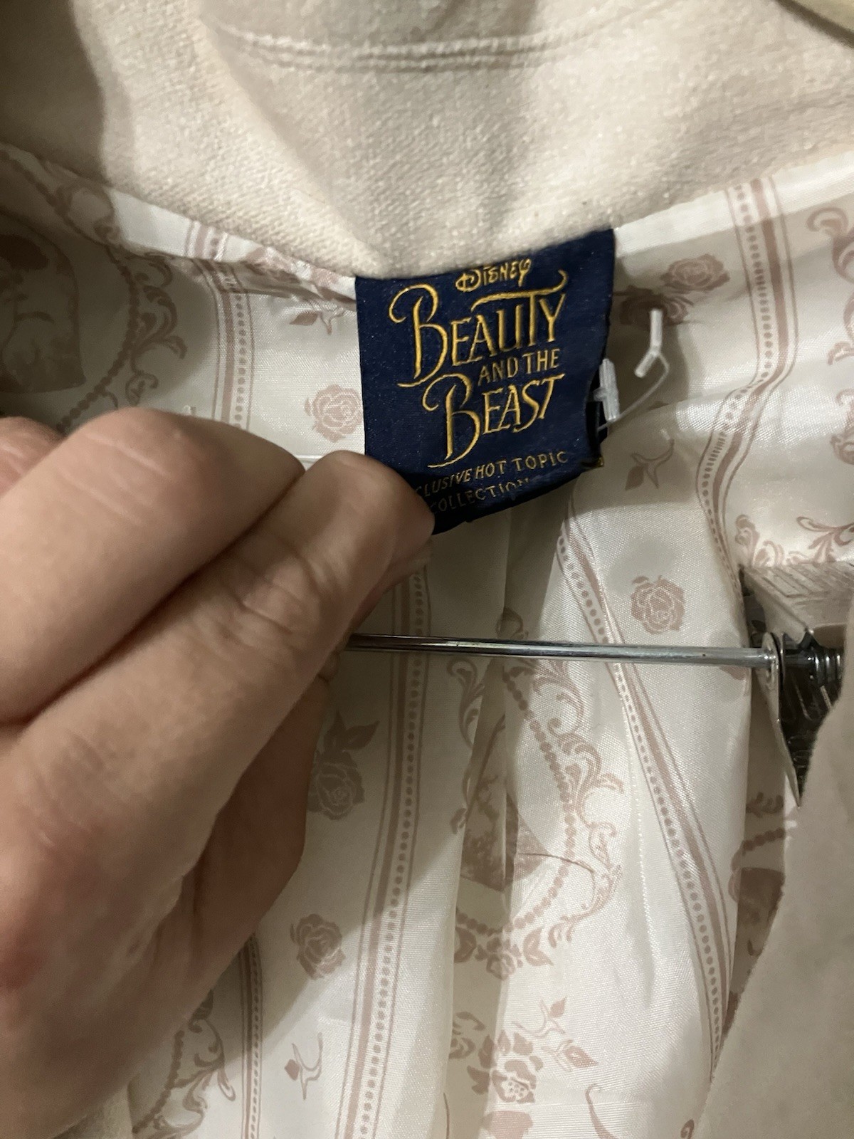 Disney Beauty and the Beast Women’s Beige Floral Lined Button Long Coat L