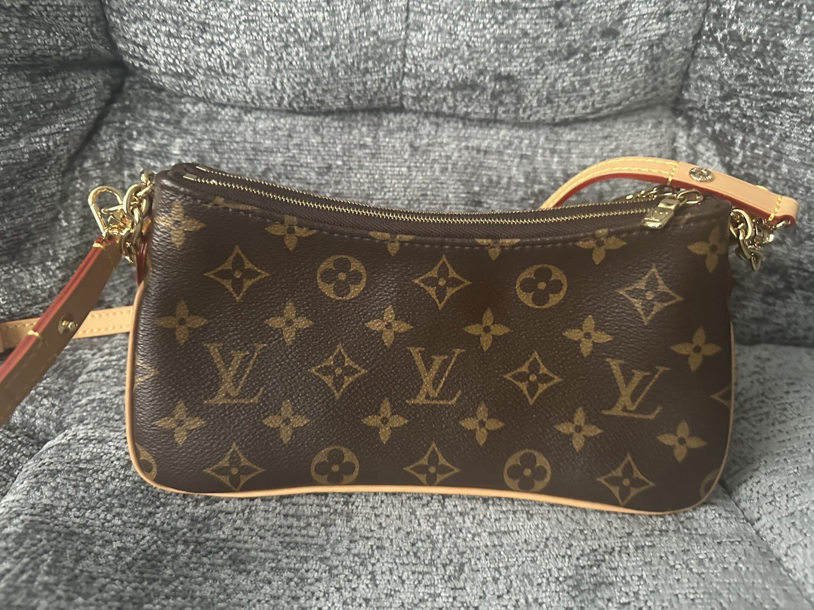 Louis Vuitton Monogram Brown Crossbody Bag Zip Chain Adjustable Strap + Dust Bag