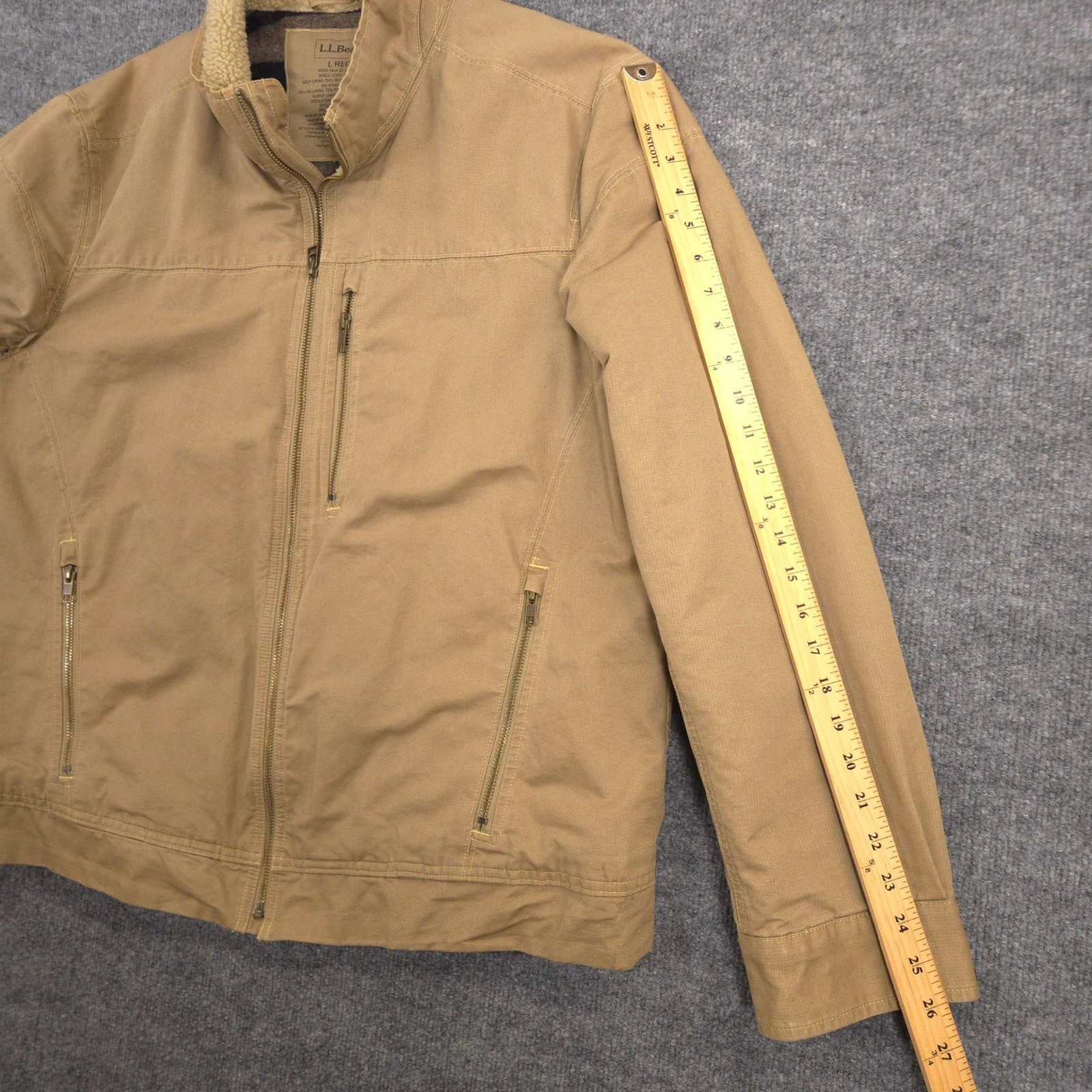LL Bean Pine Ridge Jacket Mens L Khaki Wool Blend Blanket Lined Field Work Chore