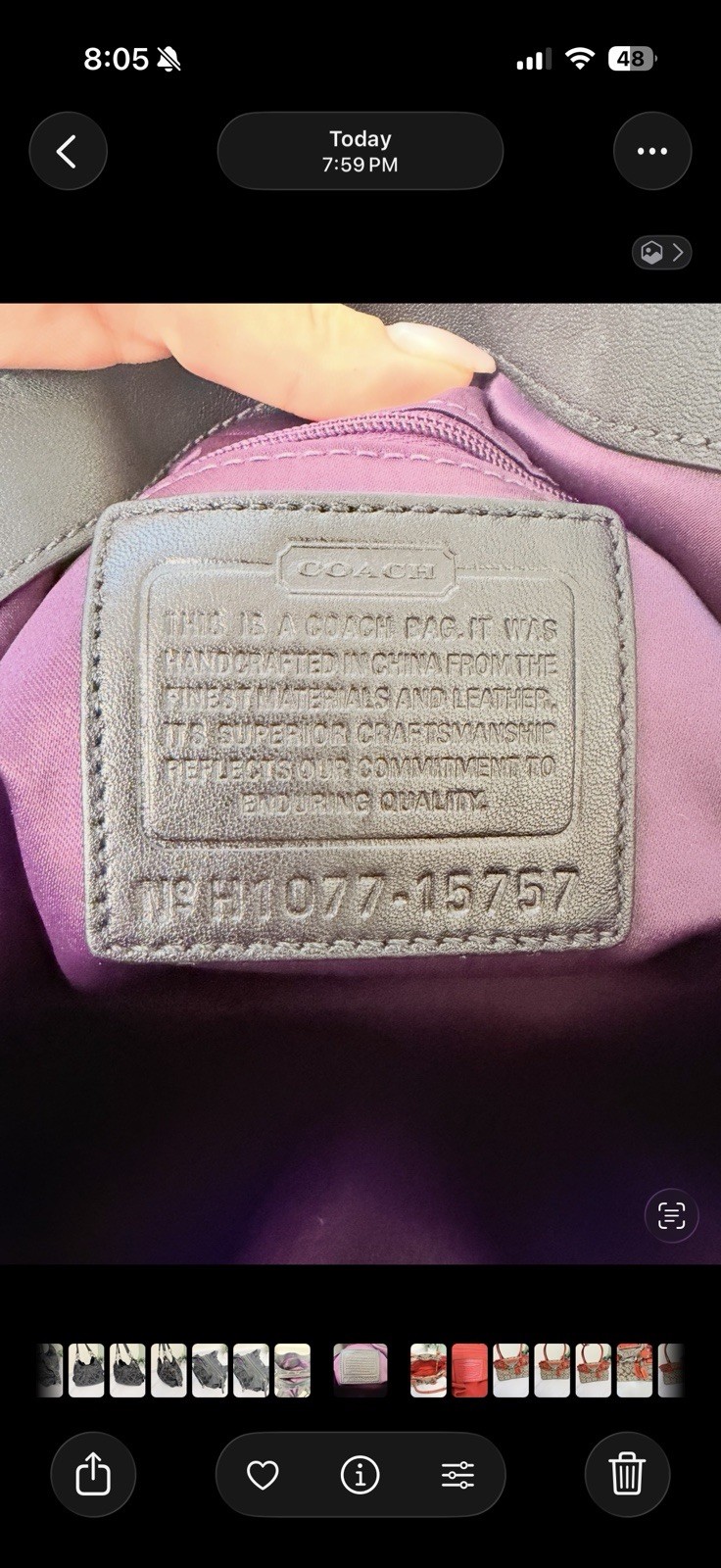 Coach Signature Logo Shoulder Bag Black/Gray Zip Purple Lining